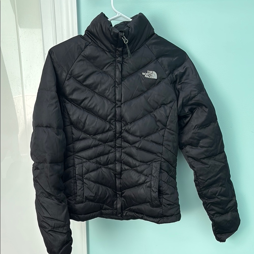 The North Face Black Puffer Jacket with Chevron Design
